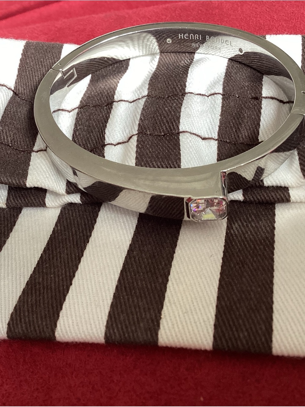 henri bendel Silver Toned Hinged Bangle with Clear Square Crystal